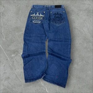 Coogi Jeans Mens 34x34 Blue Y2K Embroidered Hip Hop Grunge Baggy Wide-Leg Skater